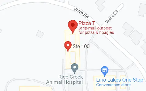 A map of the location of pizza t.