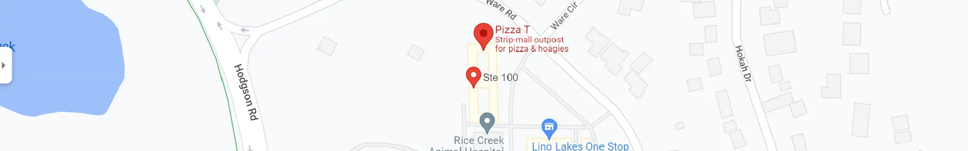 A map of the location of pizza t.
